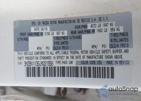 2018 Mazda Mazda3 Touring from USA, damaged, VIN 3MZBN1V39JM221658